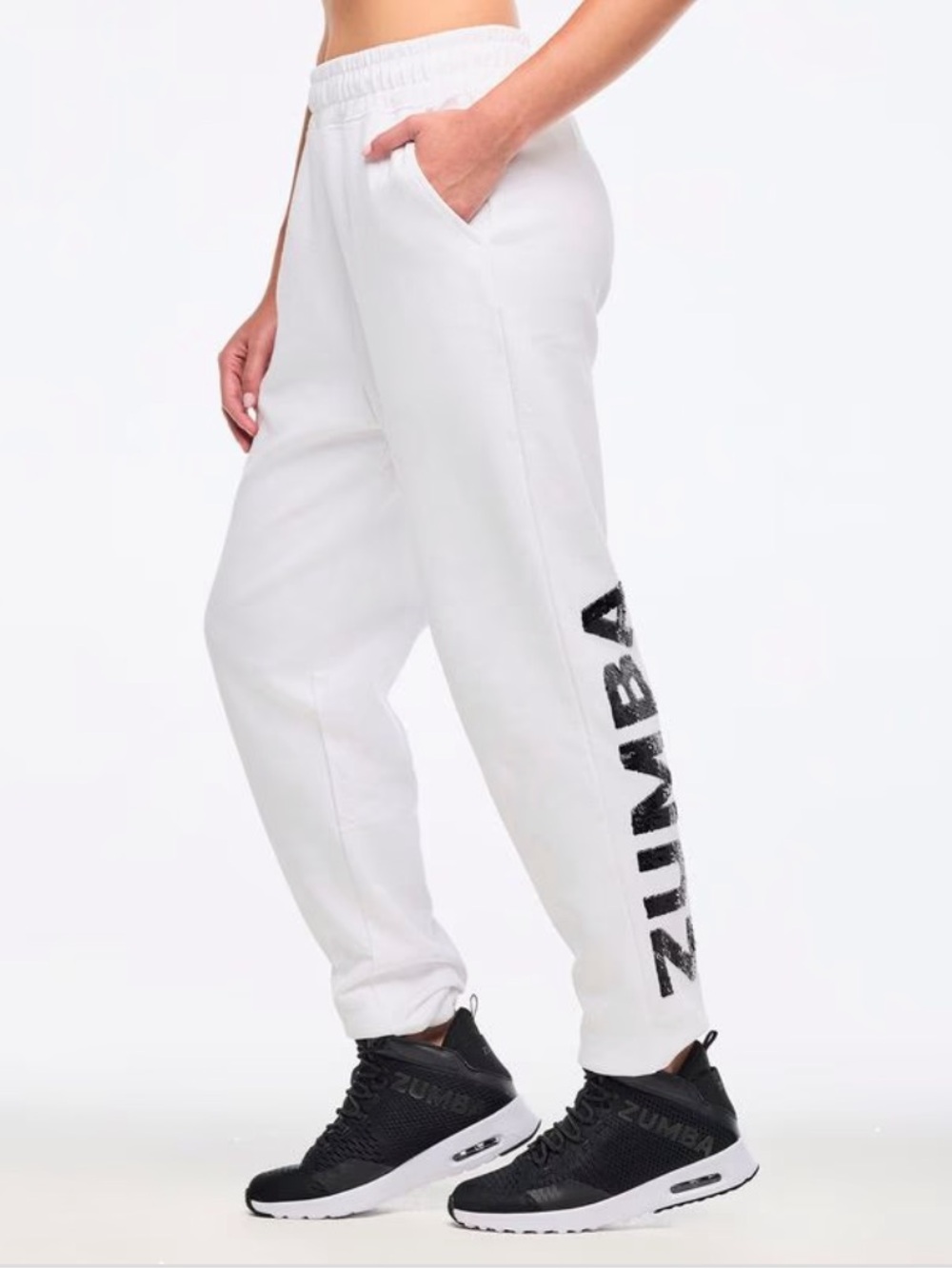 Zumba Fitness White Kids Joggers with Black Logo